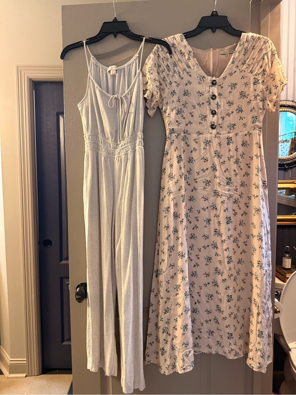Cream Floral Button- and floral Front Midi Dress